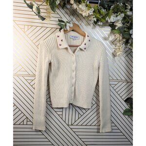 MUSIER PARIS Women's Andrea Cardigan Button Up Floral Cotton Knit Size 38